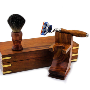 Juego de brochas de afeitar de madera con pelo de tejón y soporte para rasuradora para el cuidado personal masculino - Product Image 1