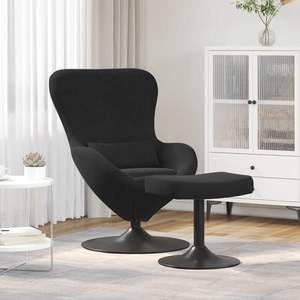 Poltrona a Uovo in Velluto Nero con Poggiapiedi, Set Chaise Longue di Lusso - Product Image 1