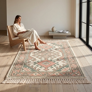 Modern Vintage Oushak Area <b>Rug</b> Hand Knotted Wool Carpet Abstract Pattern Fringe Floor Mat for Living Room Bedroom - Product Image 5
