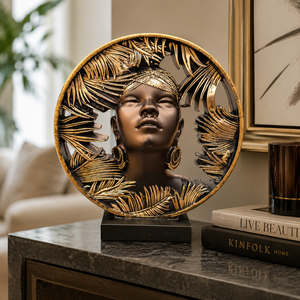 Escultura de Figura de Dama Africana con Motivo de Hoja Tropical, Adorno Decorativo de Poliresina para Mesa - Product Image 6