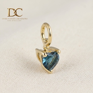 Pendentif en or jaune massif 9 carats certifié IGI avec topaze bleue de Londres en forme de cœur, bijoux fins pour femmes, bracelet - Product Image 2