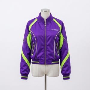 Chaqueta Bomber MAATTIER Morado Verde Lima, Satinada con Bloques de Color, Cierre de Cremallera, Puños Acanalados, Estilo Deportivo Casual, Fabricante Mayorista Personalizado - Product Image 2