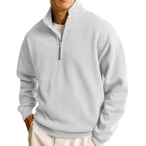 Vestes coupe-vent pour hommes à demi-zip, hauts en polaire chauds pour l'hiver, sweat-shirts décontractés pour hommes, pull-over tendance de couleur unie - Product Image 1