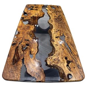 Modern Live Edge Solid Wood Epoxy Dining Table <b>Blue</b> Resin <b>Top</b> Durable Handmade Construction Premium Dining Room Furniture Entry - Product Image 3