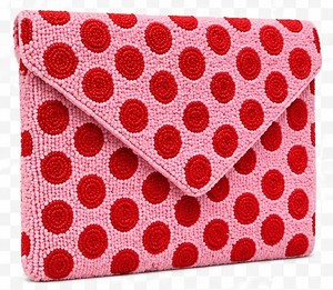 <b>Pink</b> Polka Dot Beaded Clutch – Handcrafted Statement Evening Bag for Women <b>pink</b> handmade beaded clutch bag from India - Product Image 1