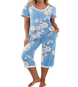 Vêtements de nuit pour femmes de qualité supérieure, col rond, manches courtes, décontractés, été, tricotés, 100% coton, respirants, doux, taille élastique, en provenance du Bangladesh. - Product Image 2