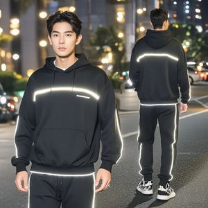 Men's Custom Two-Piece Sports Sets <b>Reflective</b> Zip Hoodie Sweatsuit Nylon Shorts Plus Size Windbreaker Jacket Shorts Tracksuit - Product Image 3