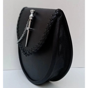 Sac de kilt écossais Sporran celtique en cuir végétalien noir fait main 2026 avec accessoire épingle à motif de tournesol pour costumes - Product Image 4