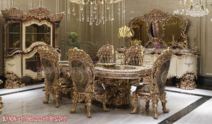 ชุดเฟอร์นิเจอร์รับประทานอาหารไม้สักงานฝีมือดีไซน์ทันสมัย  แบบขัดเงาสีทองอร่าม  โต๊ะรับประทานอาหาร 8 ที่นั่ง  ทำด้วยมือ  ทนทาน  รับสั่งทำตามแบบ - Product Image 2