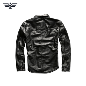 Chaqueta de Cuero Genuino Negra para Hombre, Estilo Motero, Corte Ajustado, Cuello Camisero, Cierre de Cremallera, Secado Rápido, para Otoño, Marca Harley Angel - Product Image 5