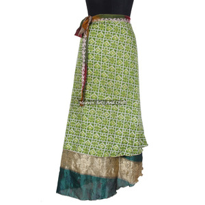 Falda Larga Envolvente al por Mayor, Estilo Vintage, de 2 Capas, Mágica, de Seda Sari Hippie, Reversible - Product Image 2