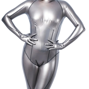 Combinaison longue argentée métallisée pour femme, taille haute, manches longues, col roulé, coupe moulante, en Spandex et Nylon, tenue de club, antistatique - Product Image 4