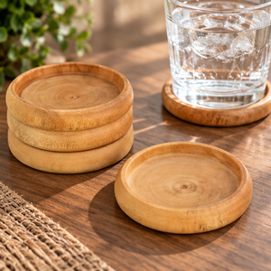 Juego de 4 posavasos redondos de madera de alta calidad de latón AK, juego de posavasos atractivos para decoración de mesa/utensilios de cocina - Product Image 2