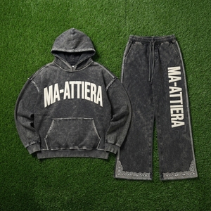 Conjunto de Sudadera con Capucha y Pantalones Jogger para Hombre, Personalizado, con Lavado Ácido, Gris, con Pedrería, de Algodón y Felpa, Estilo Urbano, Talla Grande, OEM, Venta al Por Mayor - Product Image 5