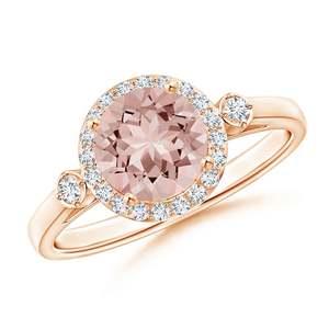Anillo de Oro Sólido de 14K con Morganita Redonda y Halo de Diamantes, Clásico, con Engaste de Garras, Hecho a Mano, Joyería Fina Personalizada para Boda o Compromiso - Product Image 1