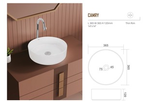 HOT SELLING LINUM CERAMIC MODERN <b>TABLE</b> TOP CAMRY ECO-FRIENDLY HOSPITAL COUNTERTOP SINK OVAL SHAPE 365X365X120mm DIMENSIONS - Product Image 3