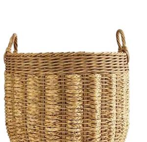 Artisan Crafted Natural Water Hyacinth <b>Basket</b> with Ribbed Weave Design Storage Laundry <b>Hamper</b> Bin with Upright Handles - Product Image 3