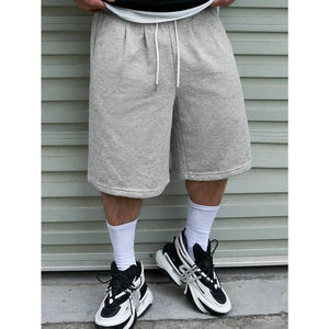 Shorts amples pour homme avec cordon de serrage à la taille, shorts de sport, couleur unie holographique, streetwear, shorts en pur coton pour homme - Product Image 6