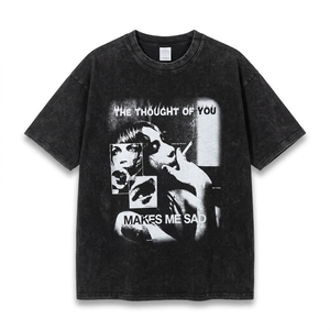 Camiseta Oversize Negra de Hombre con Estampado Gráfico, Lavado Ácido y Estilo Vintage, de Gran Gramaje, Venta al por Mayor OEM - Product Image 1