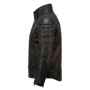 Mens Black Purple <b>Padded</b> Shoulder Leather Jacket Asymmetric Zip Tactical Cyberpunk Biker Outerwear Darkry Custom <b>Coat</b> - Product Image 4