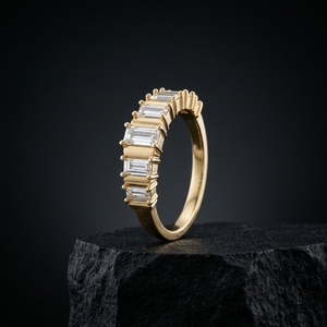 Bague de mariage éternelle en émeraude en or jaune/rose 10k 14k 18k avec diamant taille émeraude cultivé en laboratoire - Product Image 5