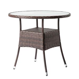 Tavolo da Patio per 4 Persone, 80 cm, in Vimini con Piano in Vetro, Tavolo da Bistrot in Rattan Resistente alle Intemperie per Uso Esterno - Product Image 2