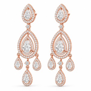 Roy Diamond Rose Gold Plated <b>Emerald</b> Cut Diamond Chandelier <b>Earrings</b> IGI Certified Luxury Modern Geometric Women's Wedding - Product Image 5