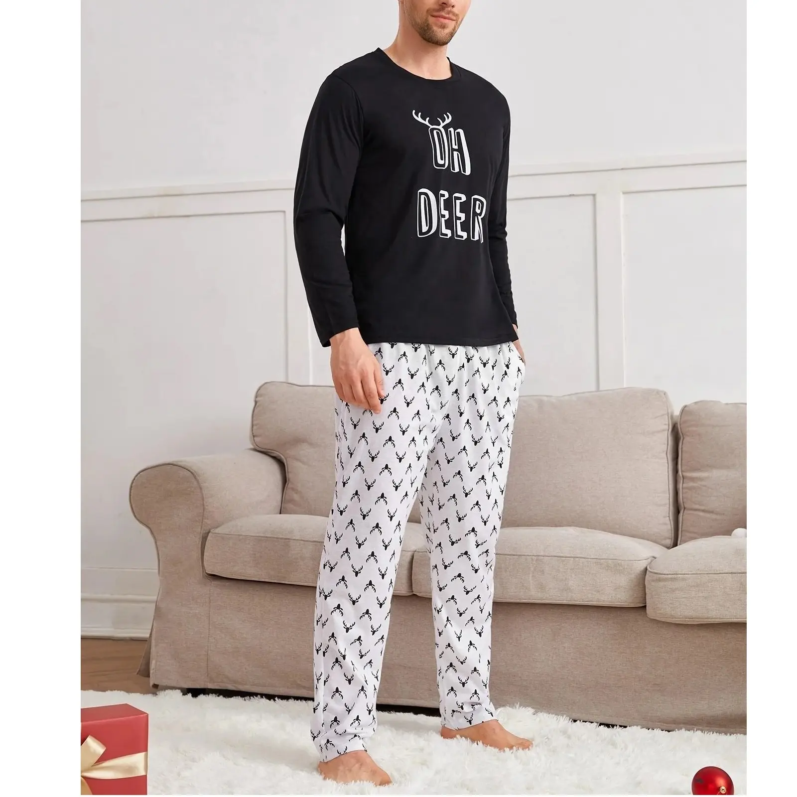 Custom 100% cotton Men's pajama set /Christmas Pyjama set / Nightwear/Sleepwear for man homme