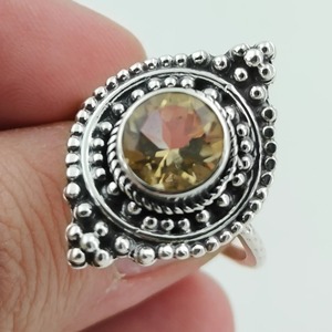 Anillo de Plata de Ley 925 con Citrino, Estilo Boho, para Mujer, Gema Amarilla Redonda, Joyería, Piedra de Nacimiento de Noviembre - Product Image 6