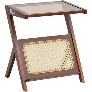 Tavolino da Caffè Moderno Boho in Rattan Intrecciato a Forma di Z con Piano in Vetro Temperato, Stile Contemporaneo - Product Image 1