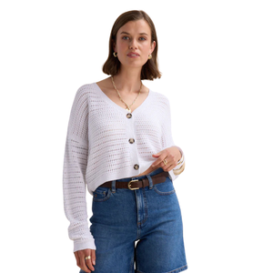 Cardigan en tricot blanc pour femme, décontracté, à manches longues, col en V, boutonné, style automne, pull court tendance, manteau d'extérieur - Product Image 6