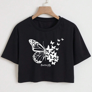 Factory Manufacture Material New Style Regular Fit Crew Neck Short Sleeve Streetwear <b>Crop</b> <b>Top</b> T-Shirt 100% Cotton Canvas Women - Product Image 1