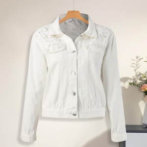 High Quality High-Street Style Men's Denim <b>Jackets</b> 100% Cotton With <b>Rhinestone</b> Front Logo OEM Service Low Prices for Winter - Product Image 3