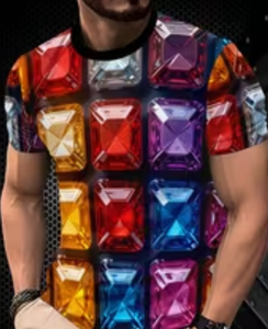 Camiseta para Hombre con Estampado Abstracto Colorido, Corte Regular, Estilo Casual, Patrón Sólido, Cuello Redondo, Manga Corta, Tela de Poliéster - Product Image 3