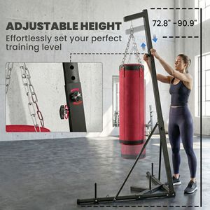 Supporto da boxe autoportante regolabile in altezza con sacco da boxe in tela per adulti, rosso - Product Image 4
