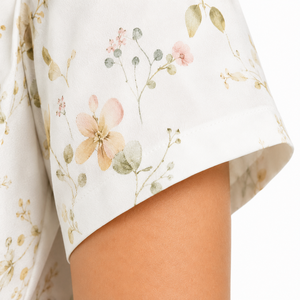 Robe midi pour femme en mousseline de coton à imprimé floral blanc, manches courtes, col en V, coupe ample, décontractée, été, avec poches - Product Image 2