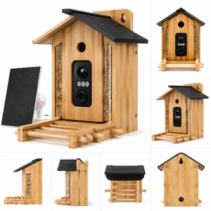 Mangeoire à oiseaux intelligente en bambou avec caméra et panneau solaire - Écologique, pour utilisation sur table ou dans le jardin, marque Aqudus Saleem, vente en gros - Product Image 2