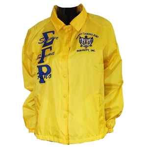 Yellow Womens Varsity Jacket Royal Blue Greek Letter Snap Button Front Blue White Striped <b>Long</b> Sleeve Collegiate Outerwear <b>Coats</b> - Product Image 1