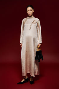 Vestidos Midi Casuales de Lujo con Cuello Alto y Manga Regular, Teñidos a Rayas, Transpirables, Elegantes y de Cintura Holgada, Mezcla de Seda - Product Image 6