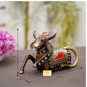 Déesse tribale en laiton pur Nandi/Art de vache multicolore bougeoir de 6 pouces pour la décoration de dessus de table à la maison d'Inde - Product Image 3