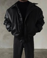 Blouson Bomber en Cuir Oversize Noir pour Homme – Manteau Streetwear Tendance et Décontracté – Cadeau Minimaliste pour Homme