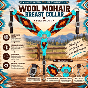 Collier de poitrail pour cheval western personnalisé, motif Navajo perlé, cuir et laine, modèle CUSTOMISE, tailles FULL/COB, fabriqué en Inde - Product Image 2