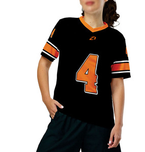 Maillot de football américain unisexe noir et orange en mesh respirant, col en V, tenue d'équipe, logo personnalisé, OEM, marque privée, t-shirt de sport - Product Image 4