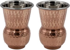 Verre à boire en cuivre finition antique au design tendance, fait main, de qualité supérieure, pour le bien-être ayurvédique, gobelet de stockage d'eau - Product Image 6