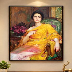 Abstract Art Deco Portrait <b>Print</b> Yellow Red Black <b>Large</b> Rectangle Acrylic Canvas Home Decoration Multi-Functional No <b>Frame</b> - Product Image 4