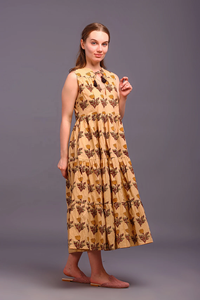 Vestido de Algodón Estampado a Mano para Mujer, Diseño Sólido, Largo Maxi, Vestido de Capas, Hecho de 100% Algodón, Temporada Otoño/Verano - Product Image 2