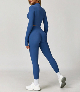 Ensemble de vêtements de sport pour femmes, veste respirante en coton/bambou sans couture, soutien-gorge de sport, leggings, haute élasticité, yoga, gym, vêtements de sport, fitness - Product Image 3