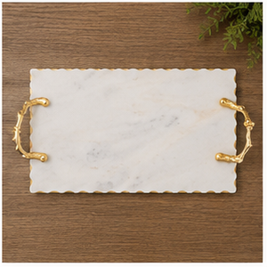 Rectangular Marble <b>Storage</b> Tray With Gold Metal Handles Modern Design Living Room <b>Tabletop</b> Accessory - Product Image 4