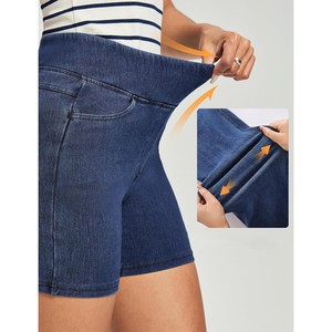 Shorts de Mezclilla de Cintura Alta para Mujer, al por Mayor, OEM, ODM, Color Sólido, Transpirables, Casuales, de Verano, con Bolsillos, Corte Recto - Product Image 3
