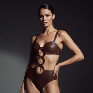 Body en cuir véritable marron à anneaux, taille haute |   Vêtements en cuir faits à la main pour femmes - Product Image 2